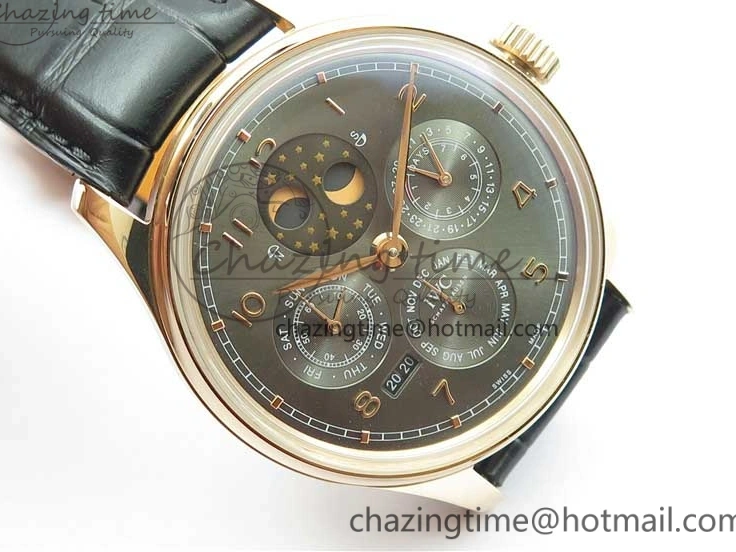 MIROTIME 0129 Elegant Portugieser Perpetual Calendar IW503302 RG V9F 1:1 Best Edition Gray Dial on Black Leather Strap A 7096